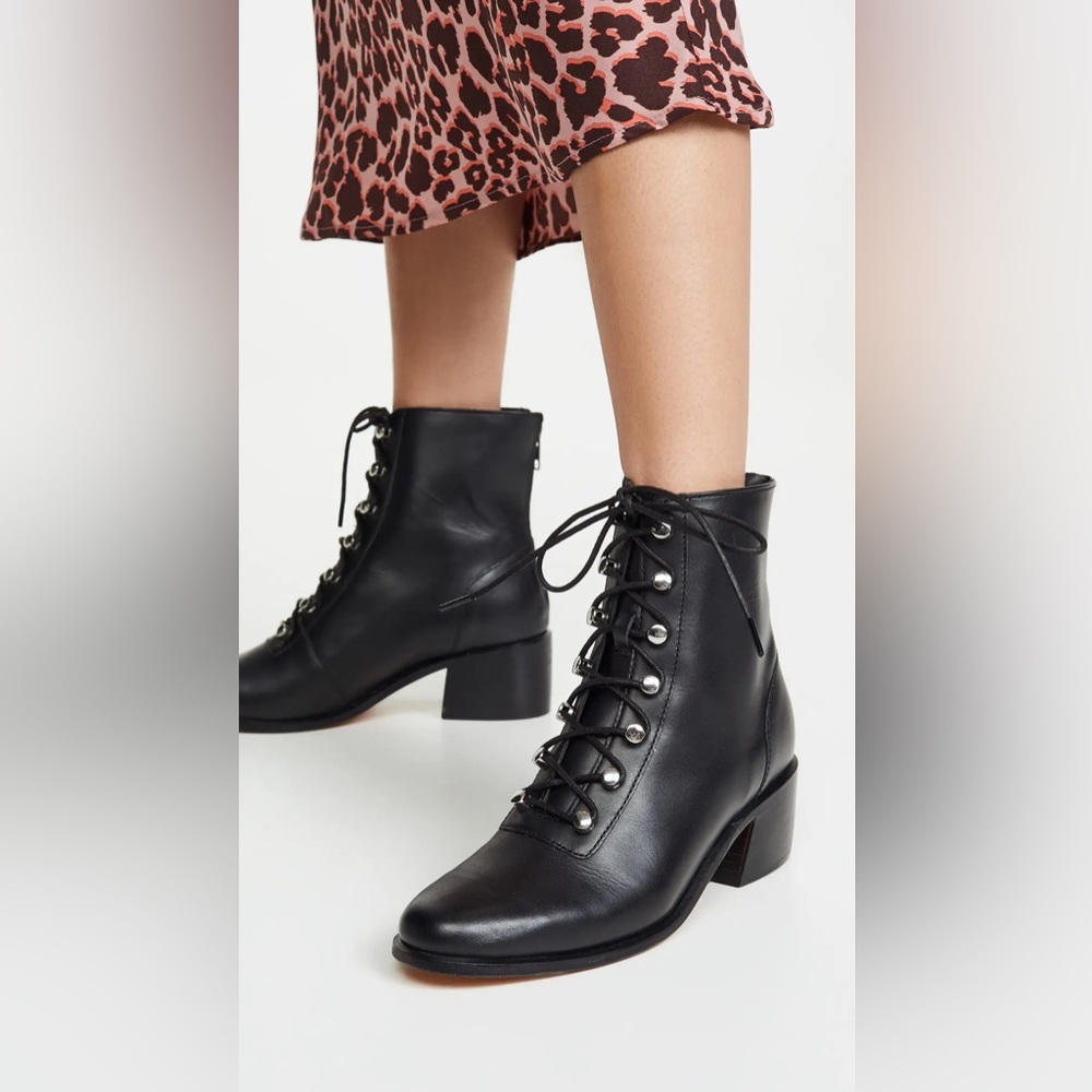 Free People Black Lace-Up Boots Size EU 39